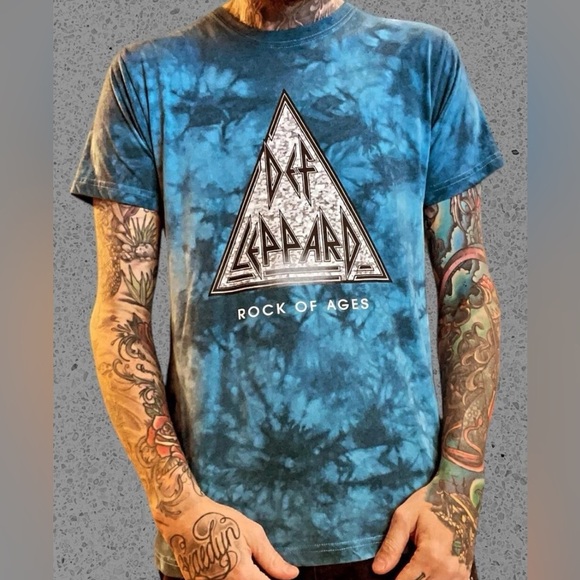 Def Leppard ‘Rock Of Ages’ Acid Wash Blue T-Shirt Mens Size XL - Picture 1 of 3